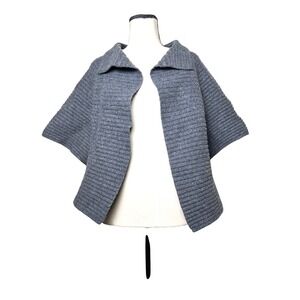 Talbots‎ Pure Merino Wool Gray Ribbed Knit Capelet Poncho Shawl Women's  Large